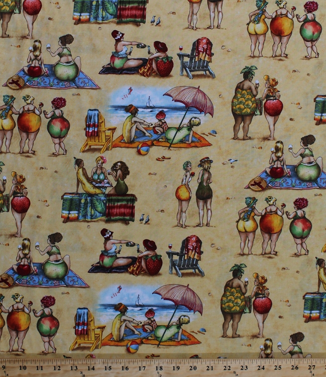Cotton Fruit Ladies Mary Stewart Beach Sand Summer Beach Towels Umbrellas Cotton Fabric Print by