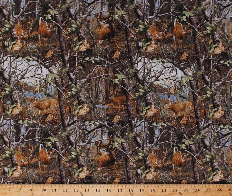 Cotton Realtree Deer in the Woods Camouflage Camo Hunting Cotton Fabric Print by the Yard (10152)