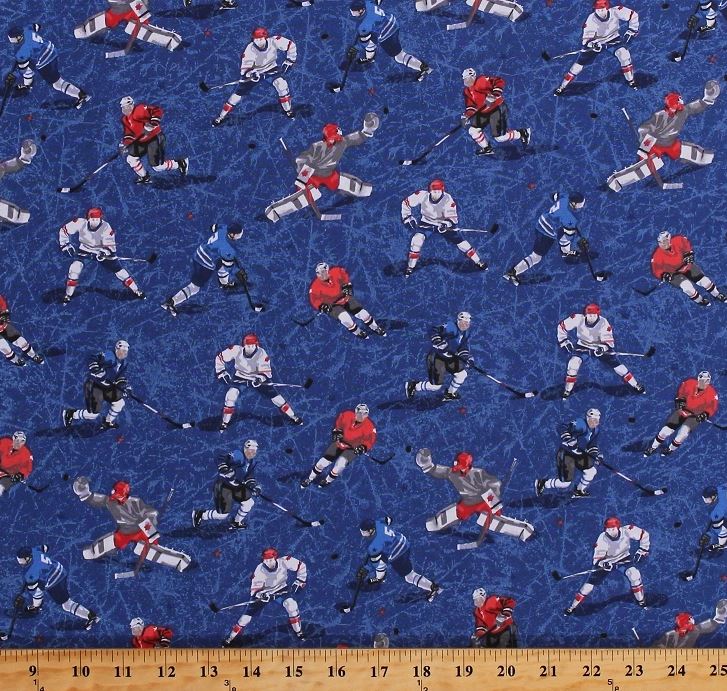 Cotton Hockey Players Winter Sports Athletes Cracked Ice Navy Blue