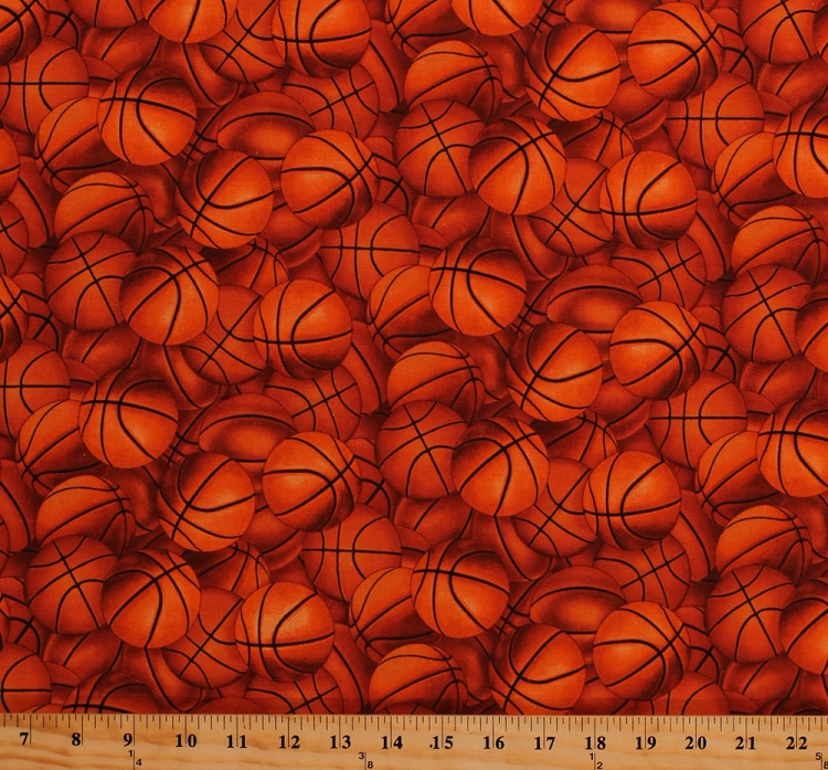 Cotton Packed Basketballs Balls Sports Orange Cotton Fabric Print by