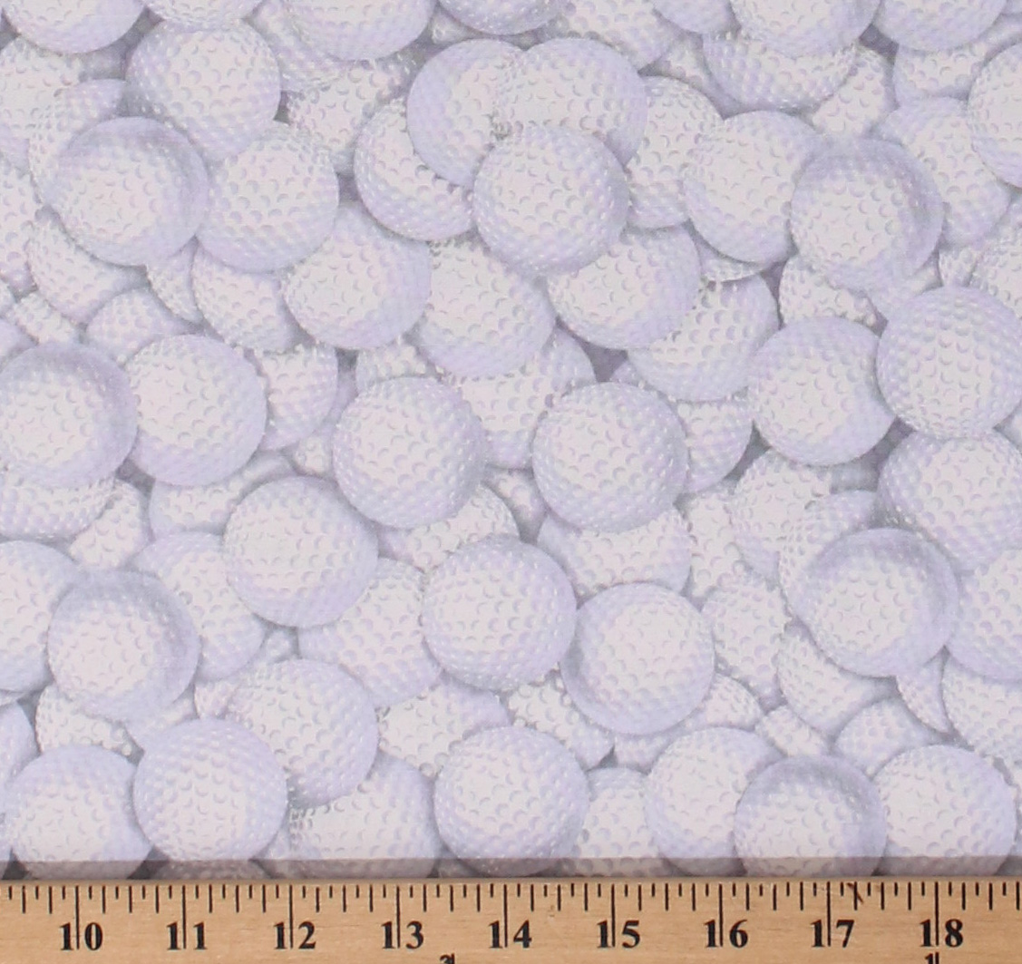 Cotton Golf Balls Sports Golf White Cotton Fabric Print by the Yard
