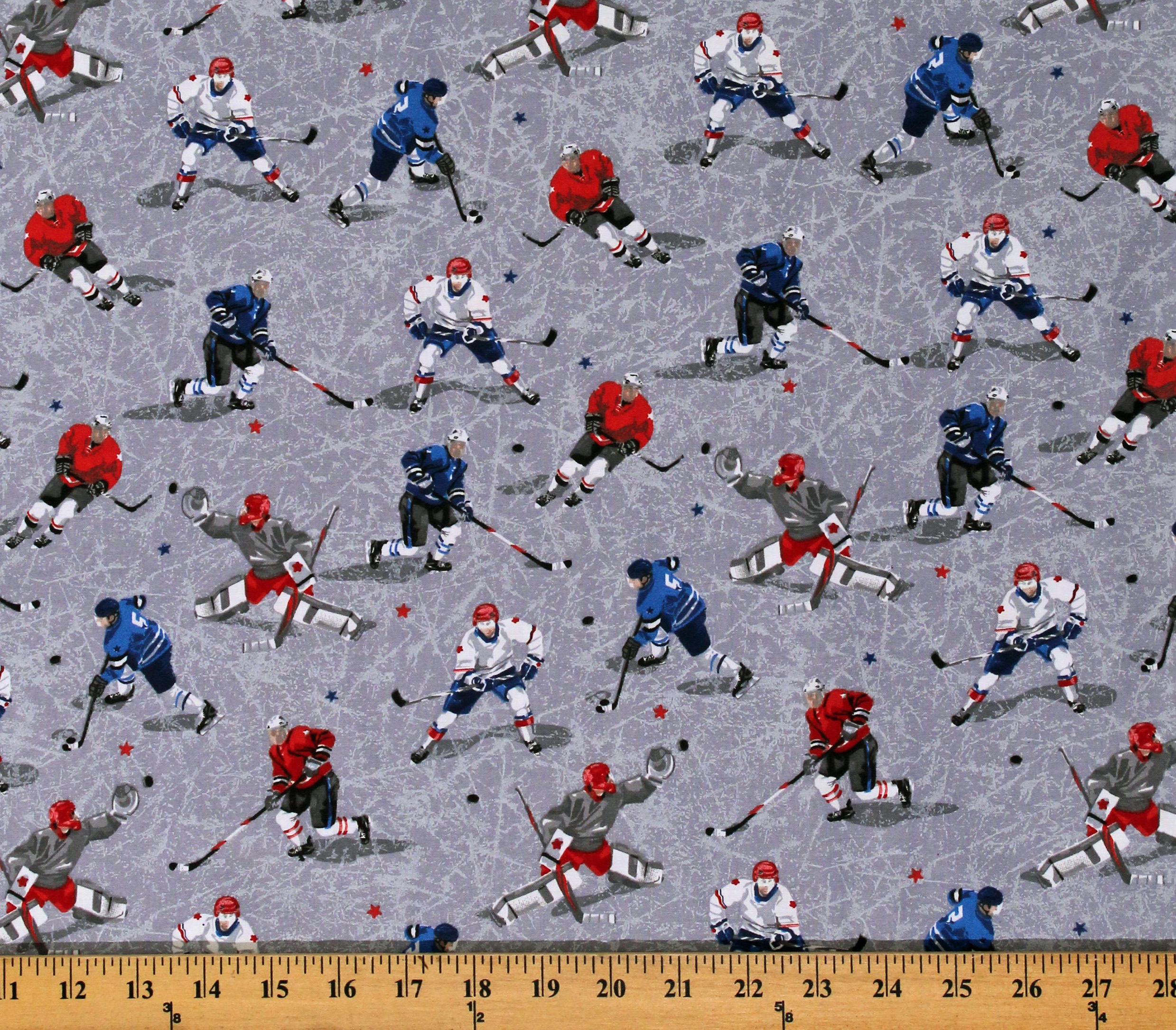 Cotton Hockey Players Winter Sports Athletes Cracked Ice Gray Cotton