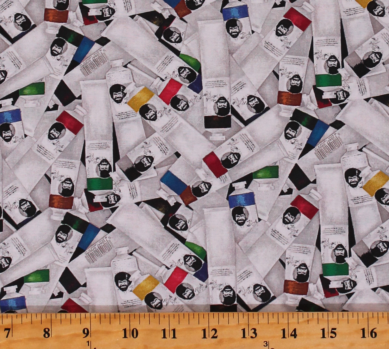 Cotton Bob Ross Painter Artist Paint Tubes Allover Happy Little