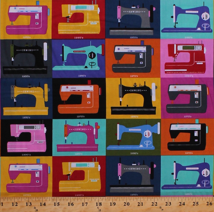 Cotton Sewing Machines by the Decades Years Timeline Colorful Squares