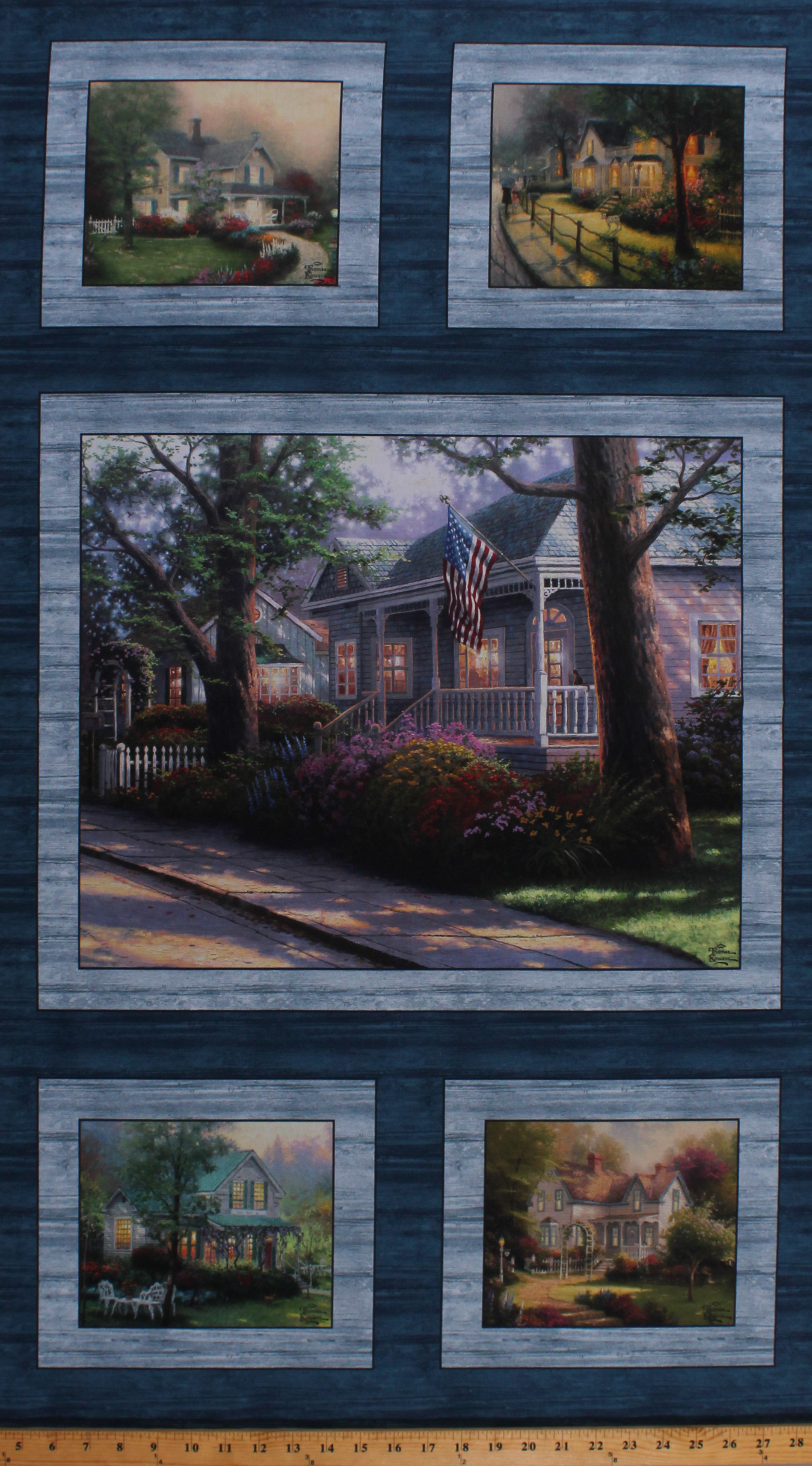 23.5" X 44" Panel Thomas Kinkade Houses Homes Buildings Trees Scenic