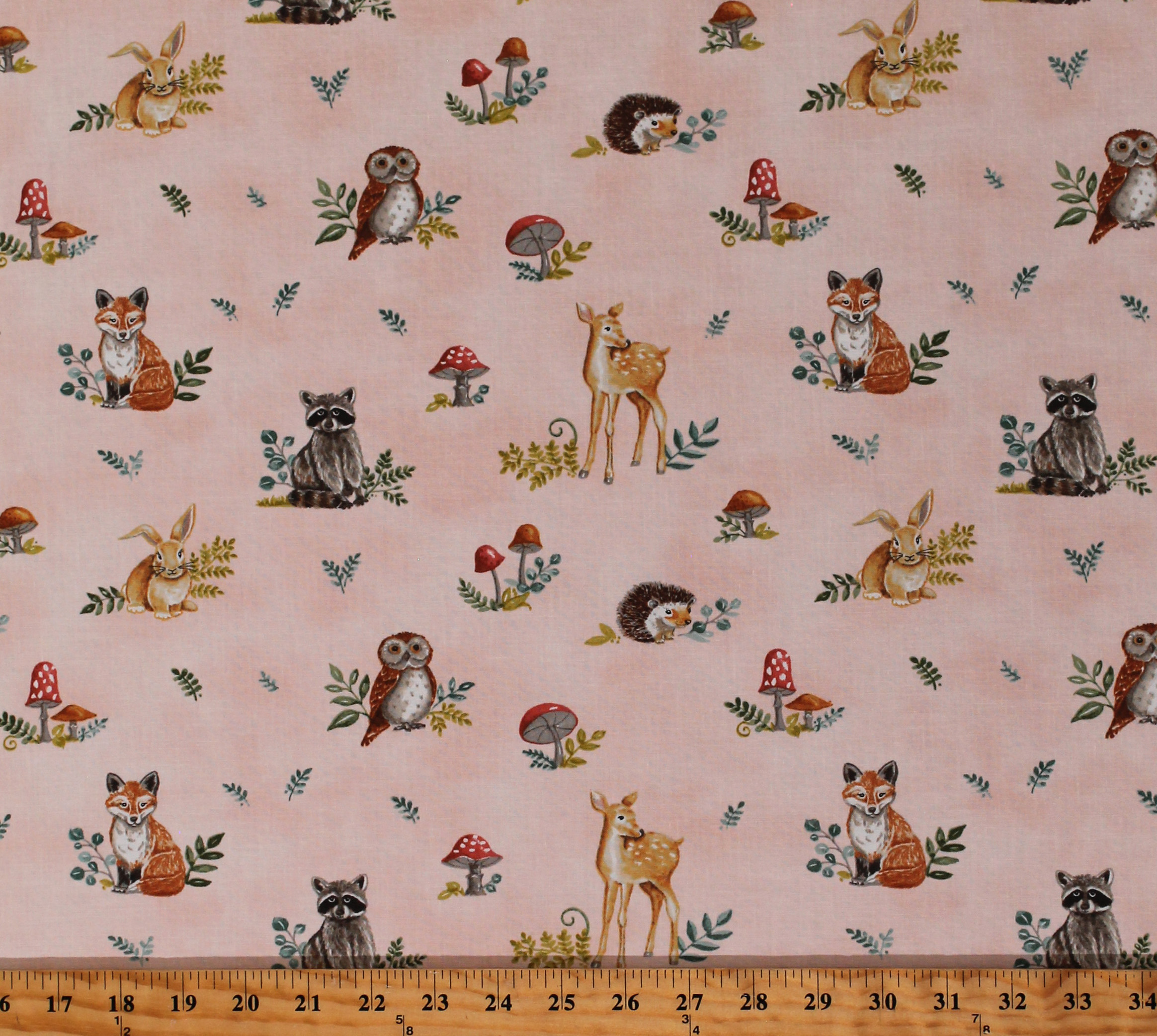 Cotton Woodland Animals Deer Foxes Owls Bunnies Hedgehogs Raccoons