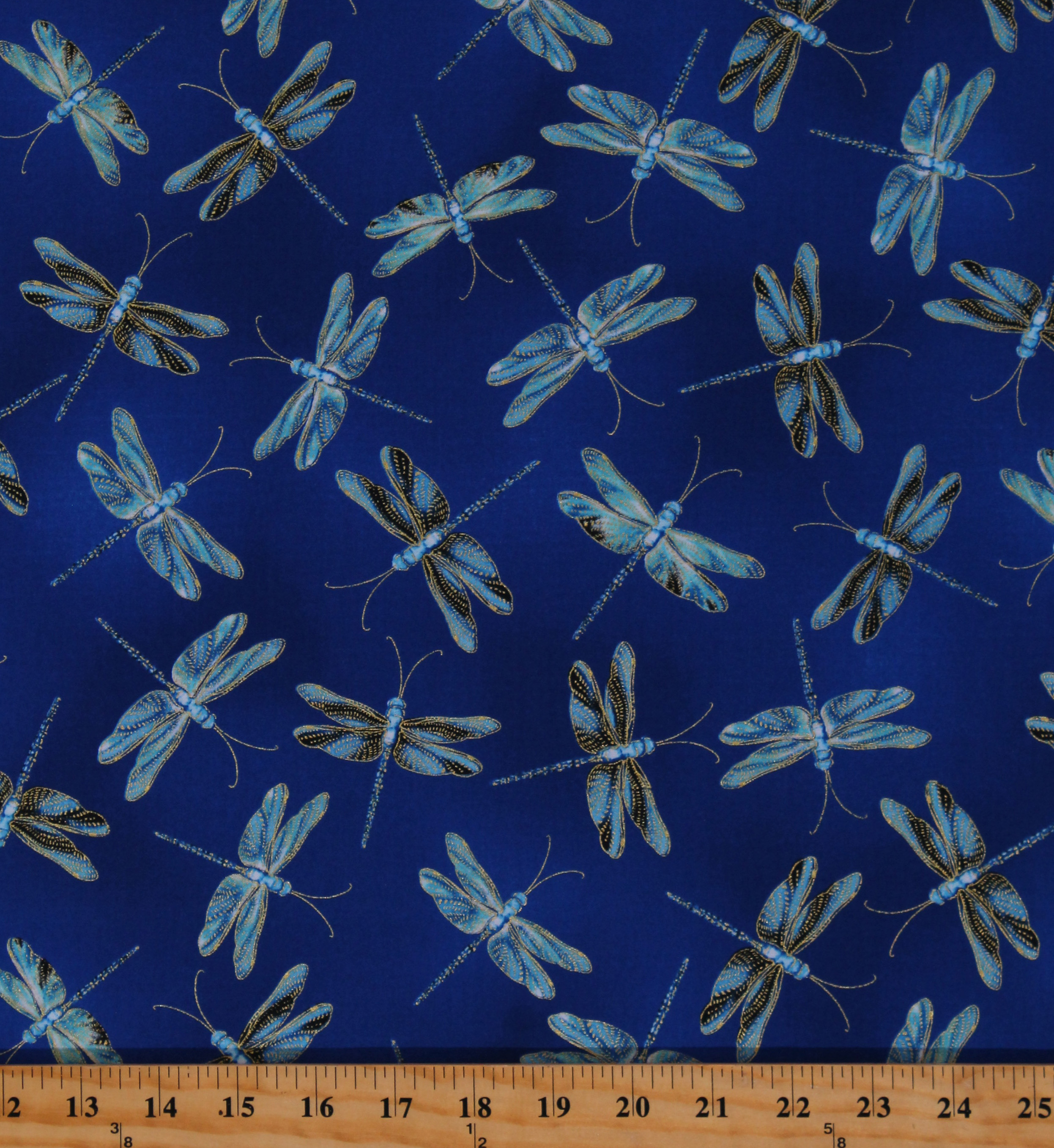 Cotton Moonlit Dragonflies Dragonfly Metallic Gold Insects Bugs