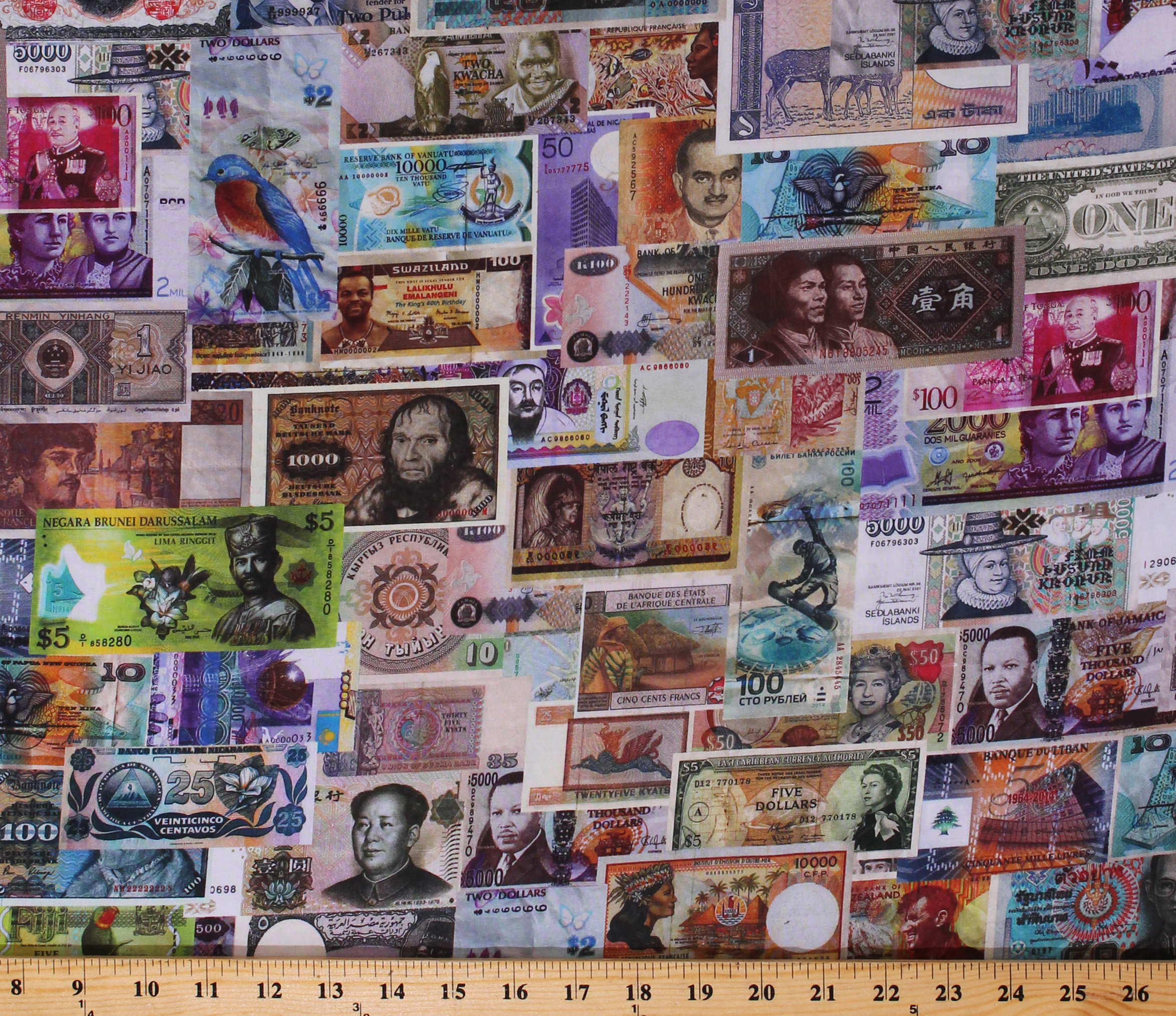 Cotton Dollars Money Cash Currency Bills of the World Cotton Fabric