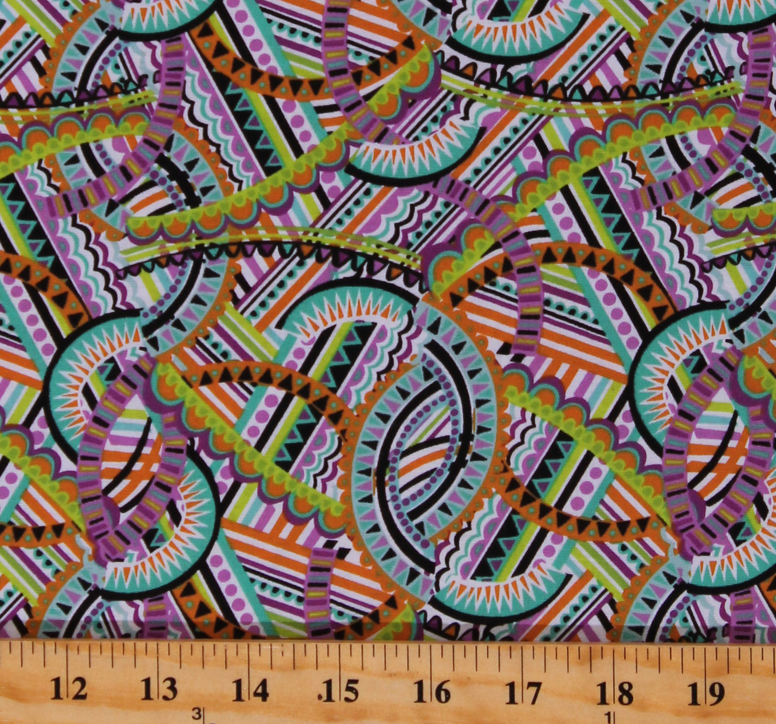 Cotton Colorful Geometric Disco Look Patterned Feathers & Foliage
