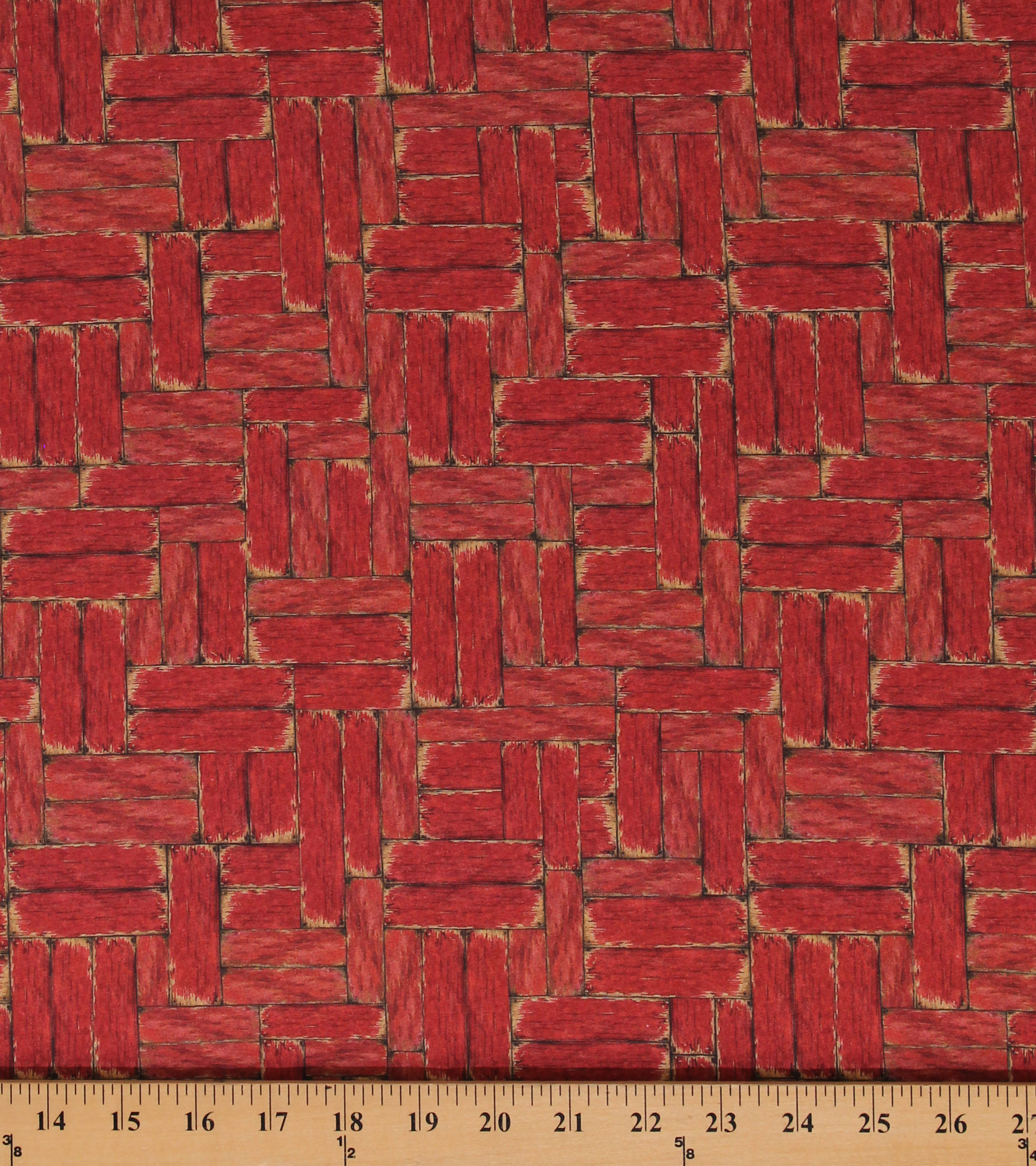 Cotton Wood Panels Farm Country Flock Wood Block Red Cotton Fabric