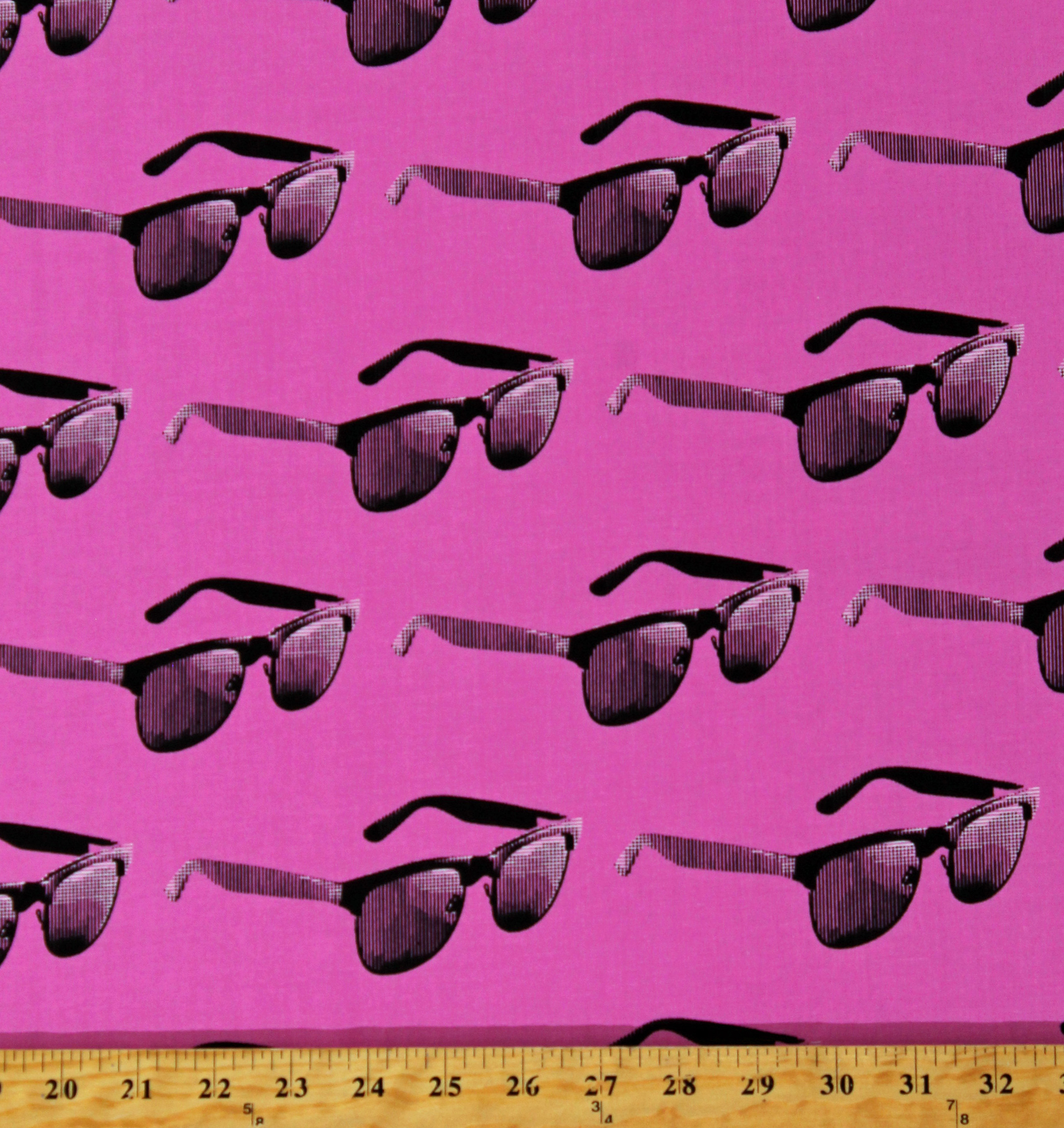 Cotton Sunglasses Shades Eyeglasses Pink Cotton Fabric Print by the