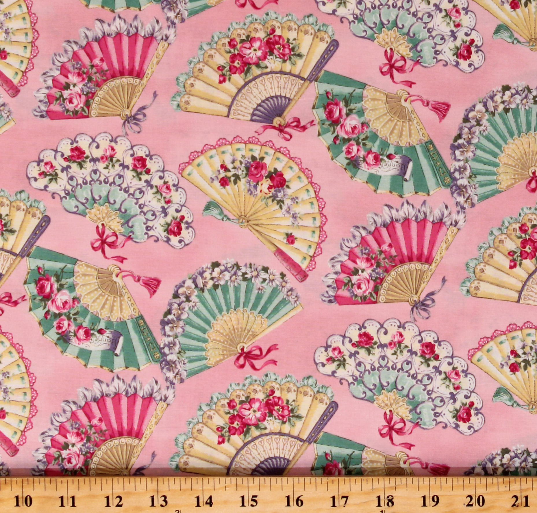 Cotton Old Colorful Fans Hand Fans Flowers Bows Ruru Marie Pink Cotton