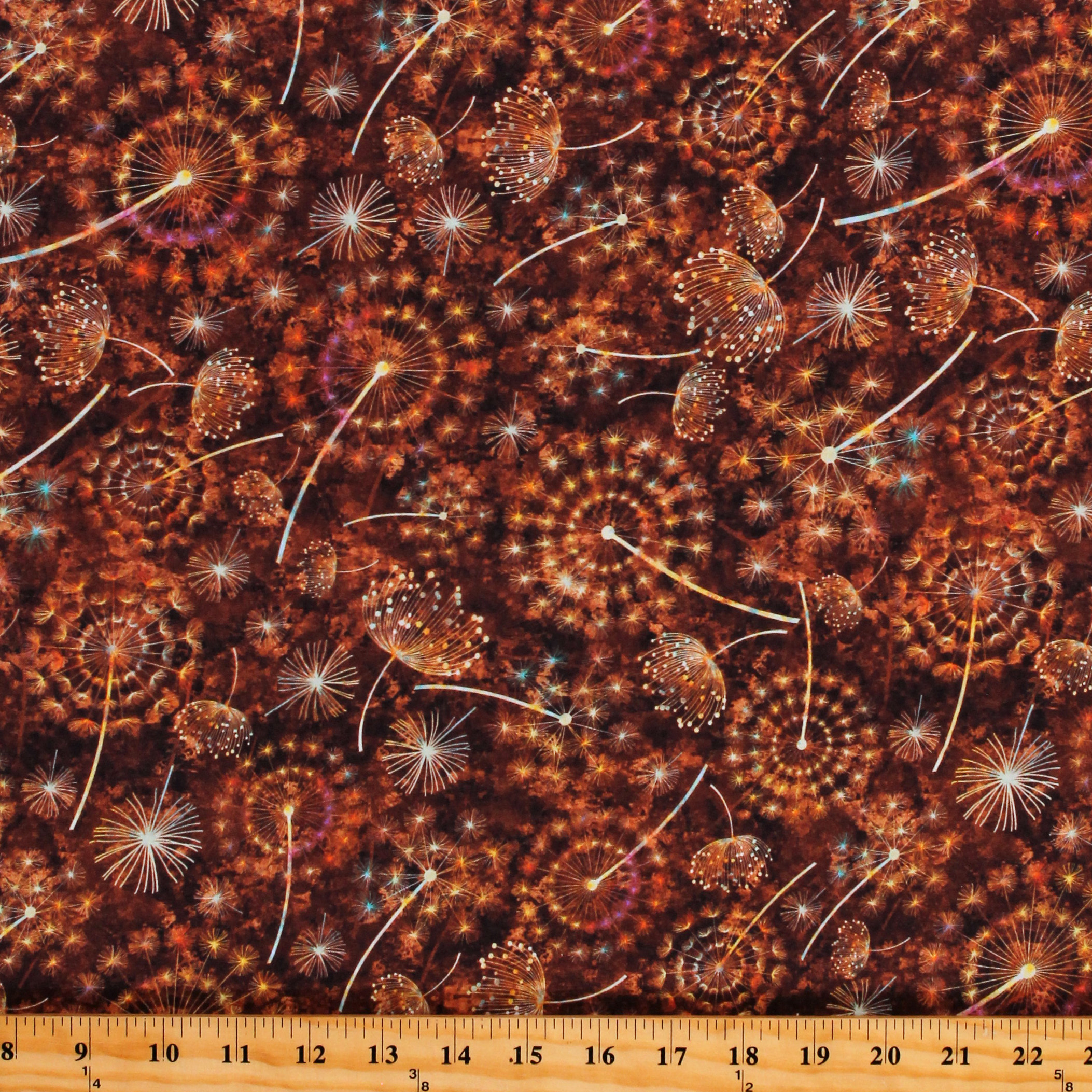 Cotton Flowers Dandelions Plants Pollen Botanica Brown Cotton Fabric