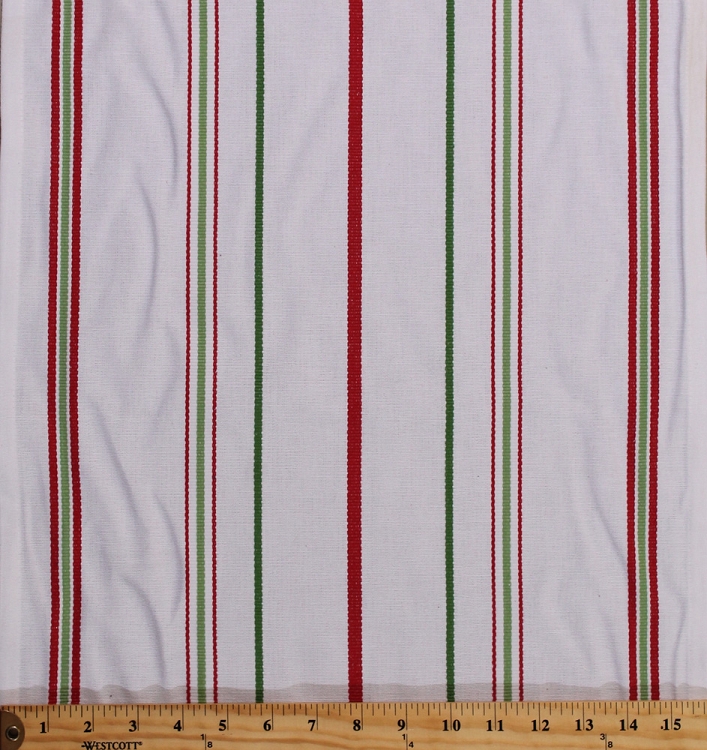 Cotton Toweling 15.5" White with Green Red Stripes Kitchen Towel