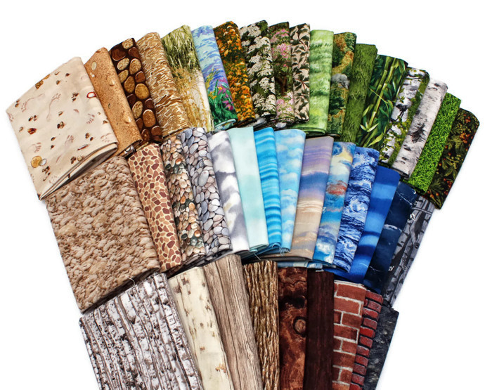 10 Fat Quarters Landscape Quilt Nature Grass Birch Bark Water Bricks