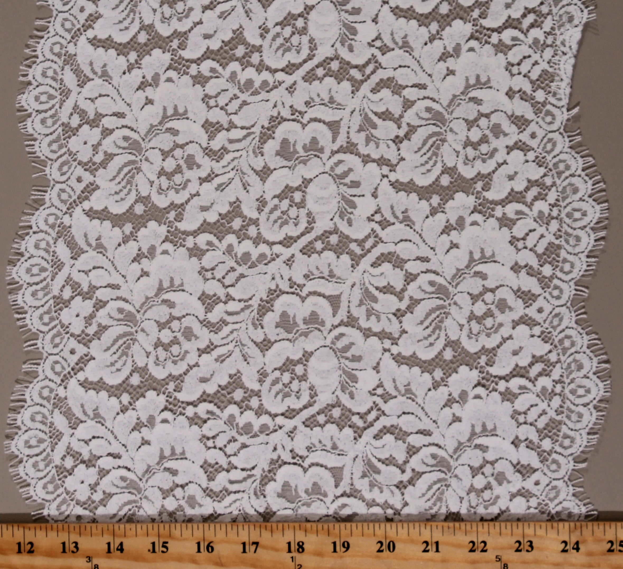 DoubleEdge Scallop Floral & Leaf OffWhite 13.5" Wide Lace Trim Fabric