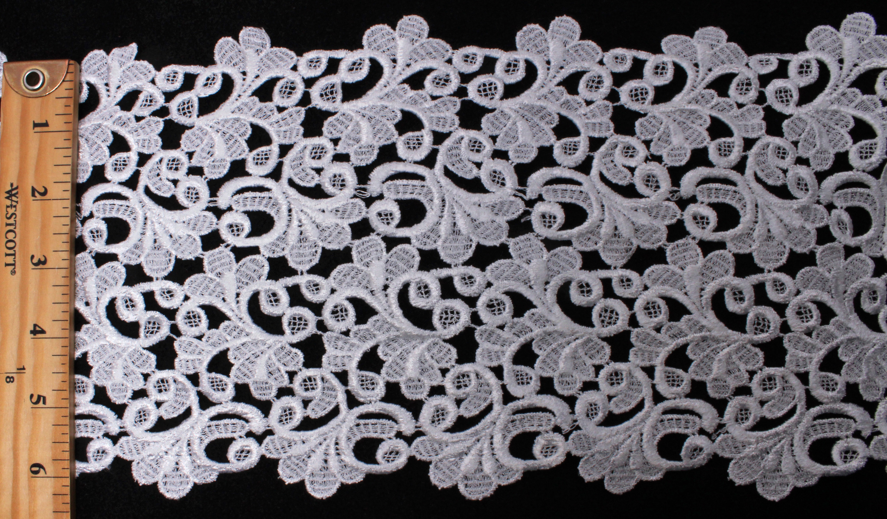 White Lace 6" Wide Scalloped Lace Trim Flowers Leaves Floral