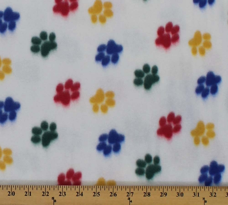Multicolored Paws on White Animal Print Dogs Puppy Puppies Fleece