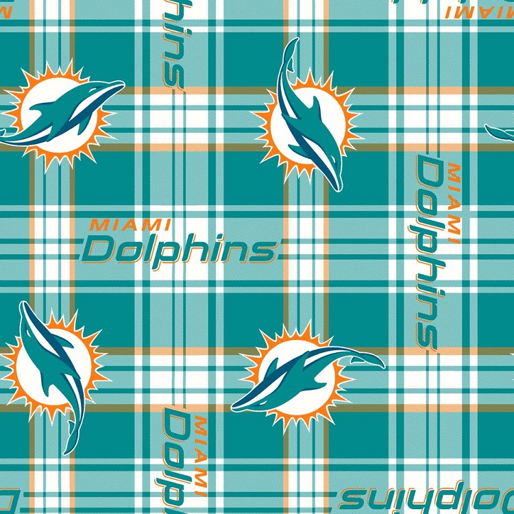 Fleece Miami Dolphins NFL Football Plaid Fleece Fabric Print by the