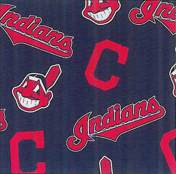 Cleveland Indians 'C' on Navy MLB Baseball Print Fleece Fabric