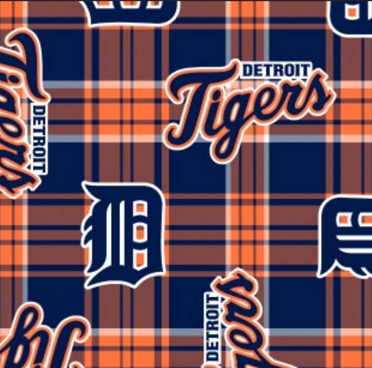 Fleece Detroit Tigers MLB Baseball Plaid Fleece Fabric Print by the