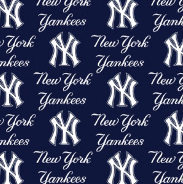 Cotton New York Yankees on Blue MLB Baseball Sports Team Cotton Fabric Print by the Yard