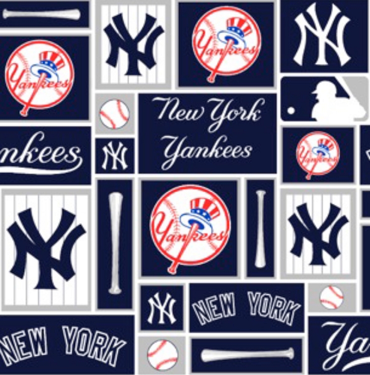 Cotton New York Yankees Squares MLB Baseball Sports Team Cotton Fabric Print by the Yard