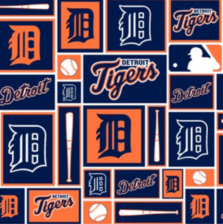 Cotton Detroit Tigers Squares MLB Baseball Sports Team Cotton Fabric