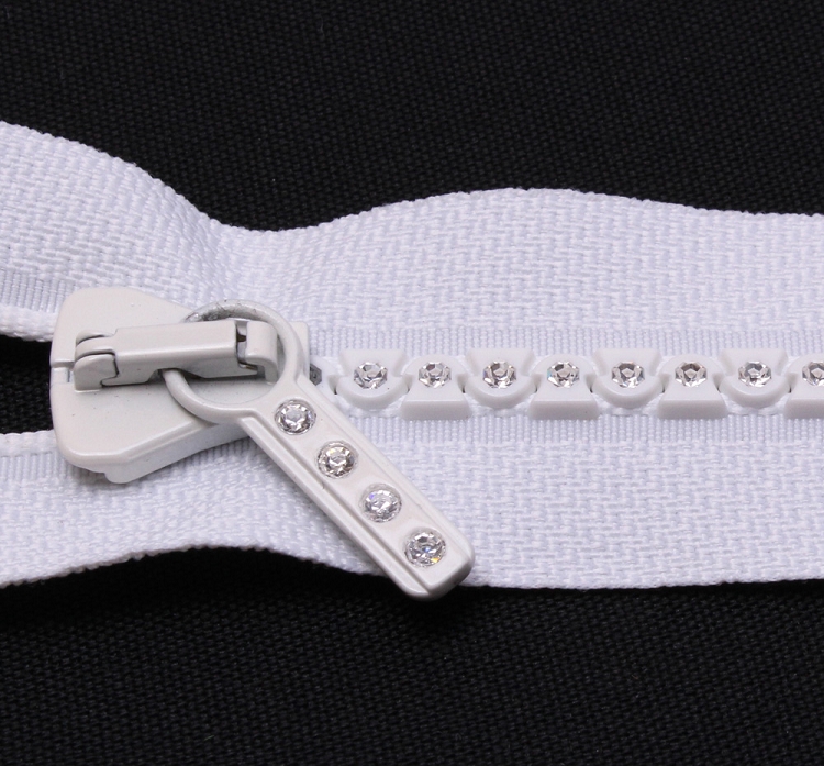 White Zipper 8" Separating Zipper Small Rhinestone Genuine Swarovski Crystals (U001.11)