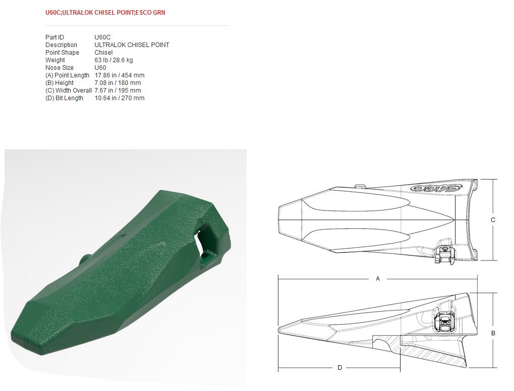 Bucket tooth Ultralok U60C Teeth and adapters Esco Ultralok ITRFinland