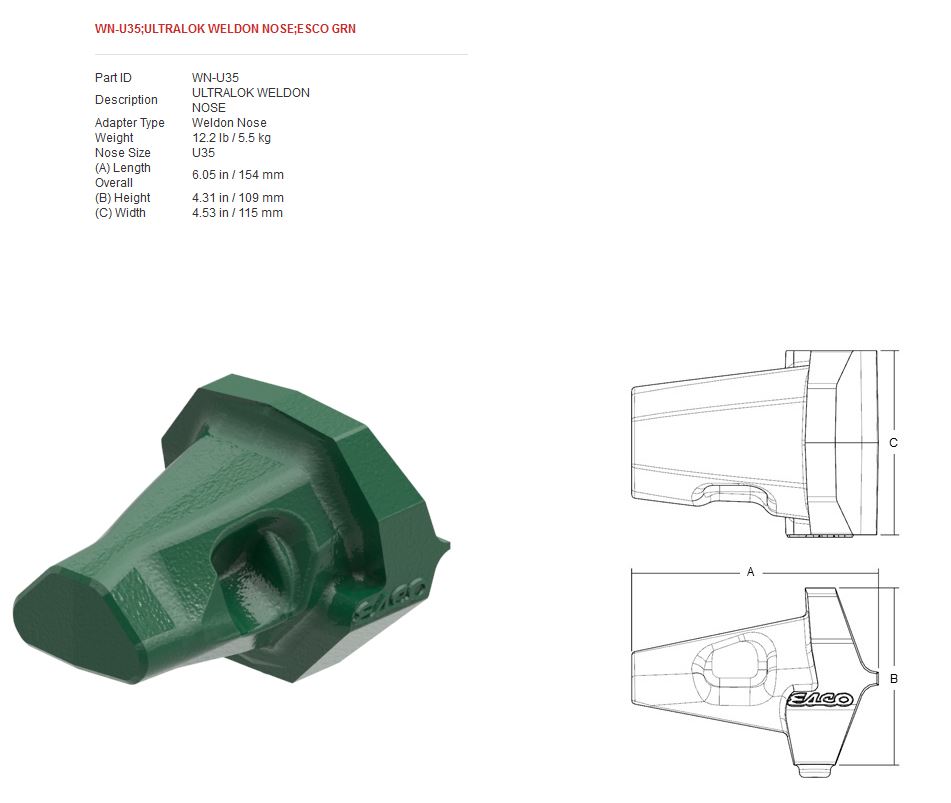 Bucket tooth Ultralok U35S Teeth and adapters Esco Ultralok ITRFinland
