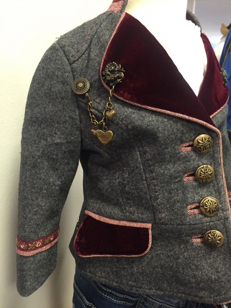 Krüger traditionelle Jacke Trachtenjanker grau Gr 80164 zum Dirndl / Dirndljacke Janker Mädchen