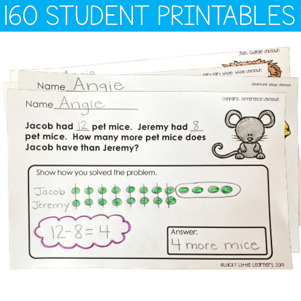 Numberless Word Problems Addition & Subtraction Lucky Little Learners
