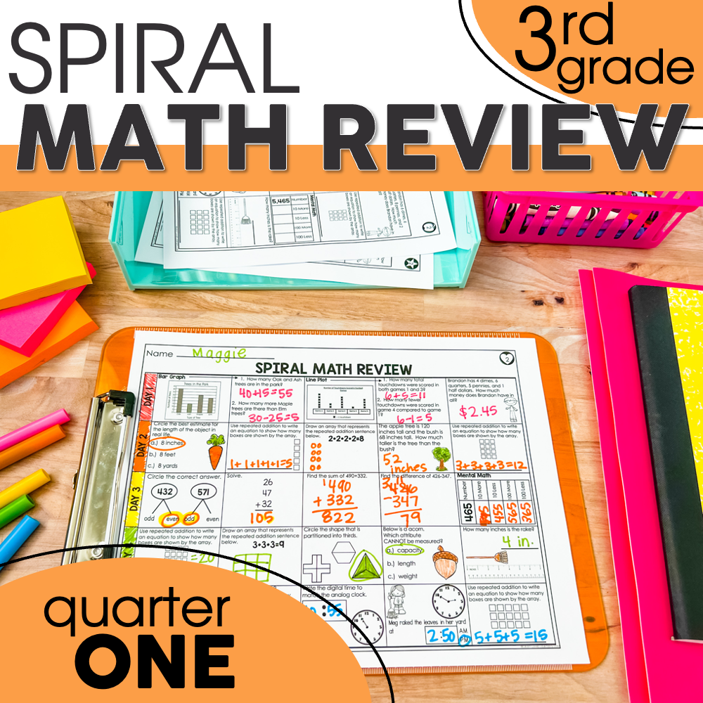 3rd Grade Spiral Math Review 1st Quarter Only Lucky Little Learners