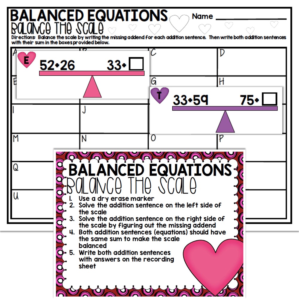 2nd Grade February Math Center Balanced Equations Lucky Little Learners