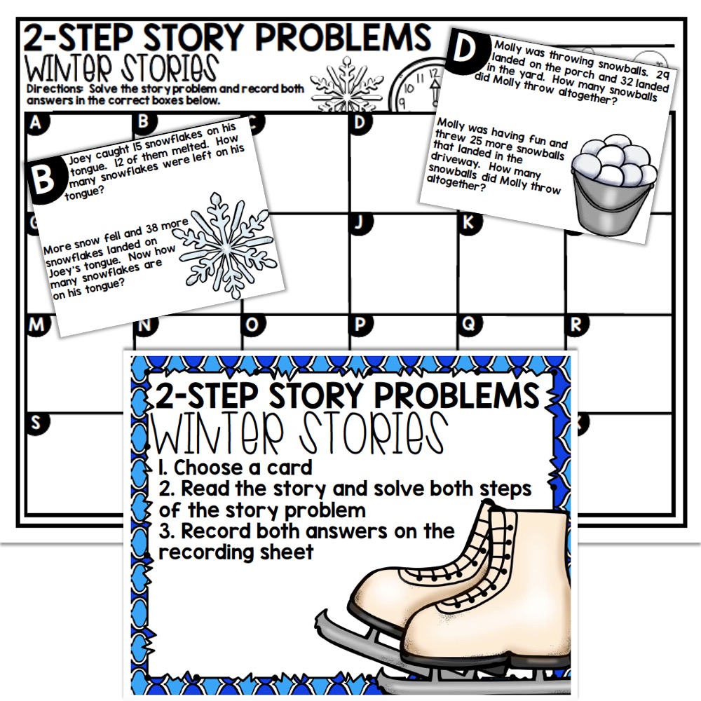2nd Grade January Math Center 2 Step Story Problems Lucky Little