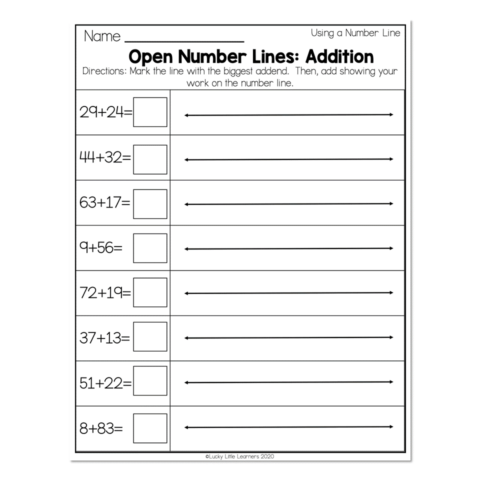 2nd Grade Math Worksheets - Number Line - Using a Number Line - Open