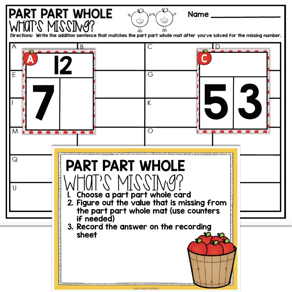 2nd Grade September Math Center Part Part Whole Lucky Little Learners
