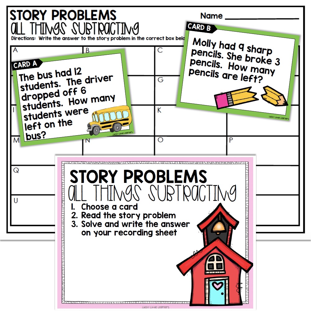 2nd Grade September Math Center Subtraction Story Problems Lucky