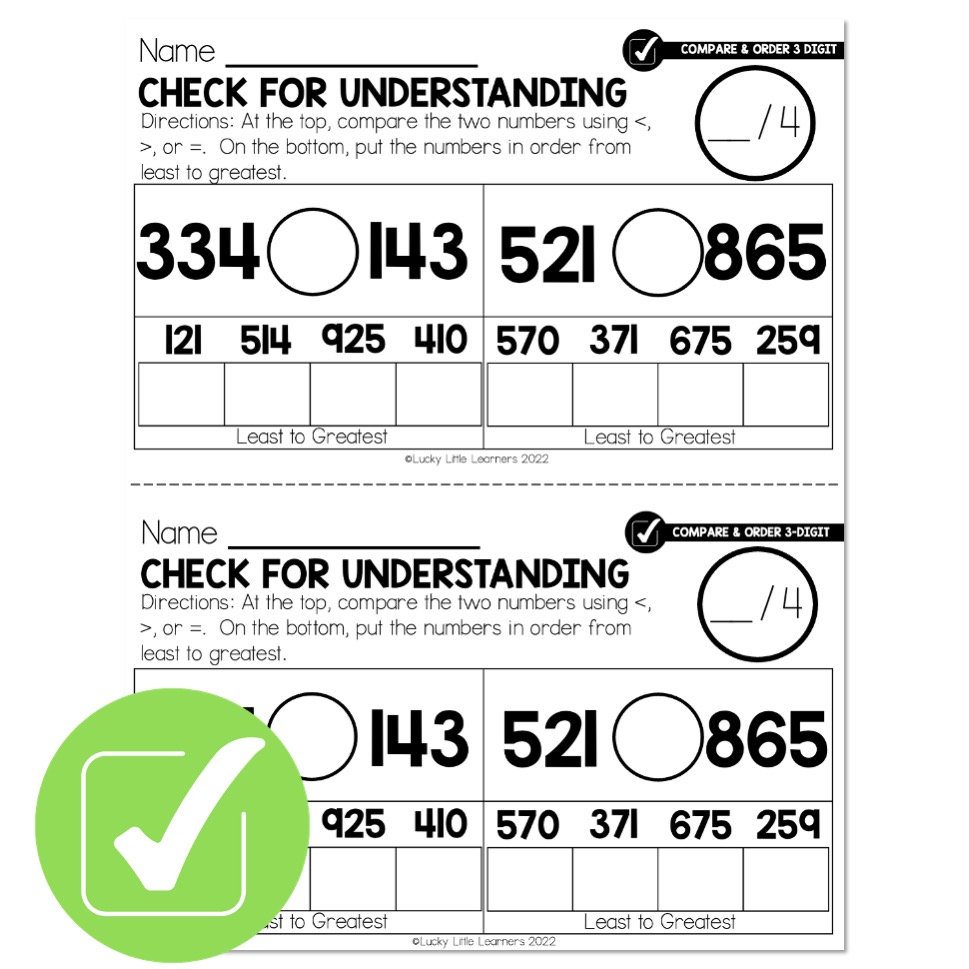 Lucky to Learn Math Compare and Order 3Digit Numbers Lesson 1.15