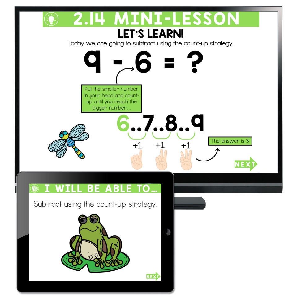 Lucky to Learn Math Subtract Using Count Up Lesson 2.14 Teaching