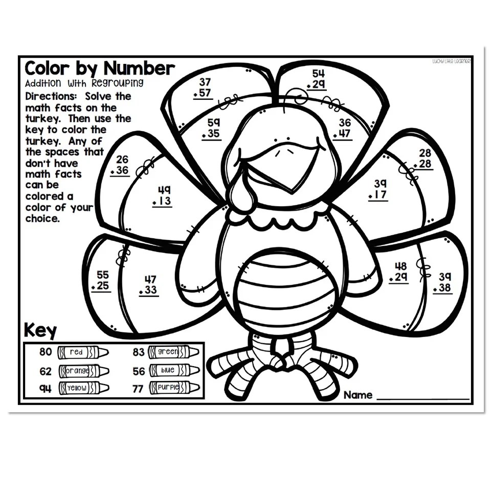 Thanksgiving Color By Number Addition