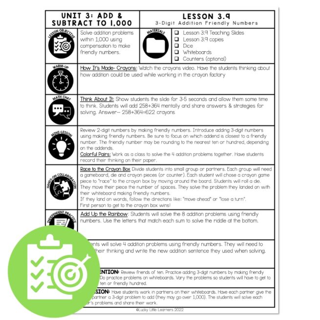 Lucky to Learn Math - 3-Digit Addition Friendly Numbers - Lesson 3.9