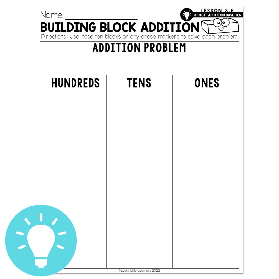 Lucky to Learn Math 3Digit Addition with Base Ten Blocks Lesson 3.6 Mini Lesson Building Block Addition Lucky Little Learners Lucky to Learn Math 3Digit Addition with Base Ten Blocks Lesson 3.6 Mini Lesson Building Block Addition Lucky Little Learners