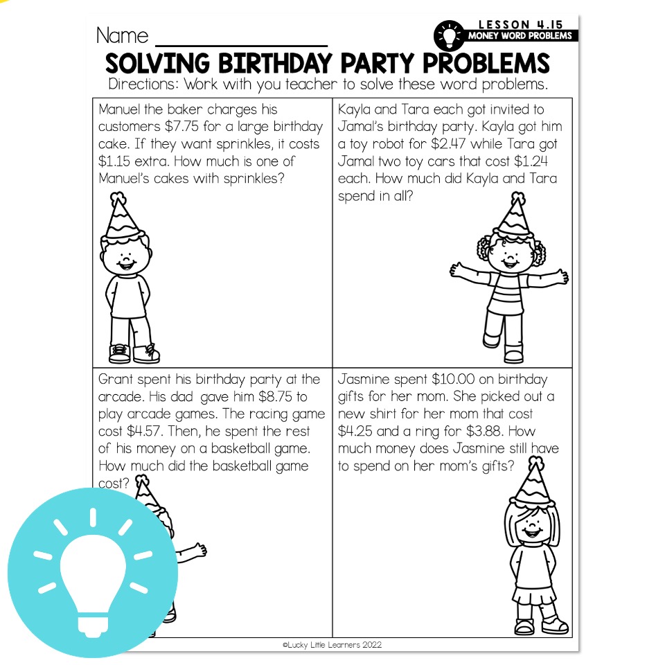 Lucky to Learn Math Mixed Addition and Subtraction Money Word