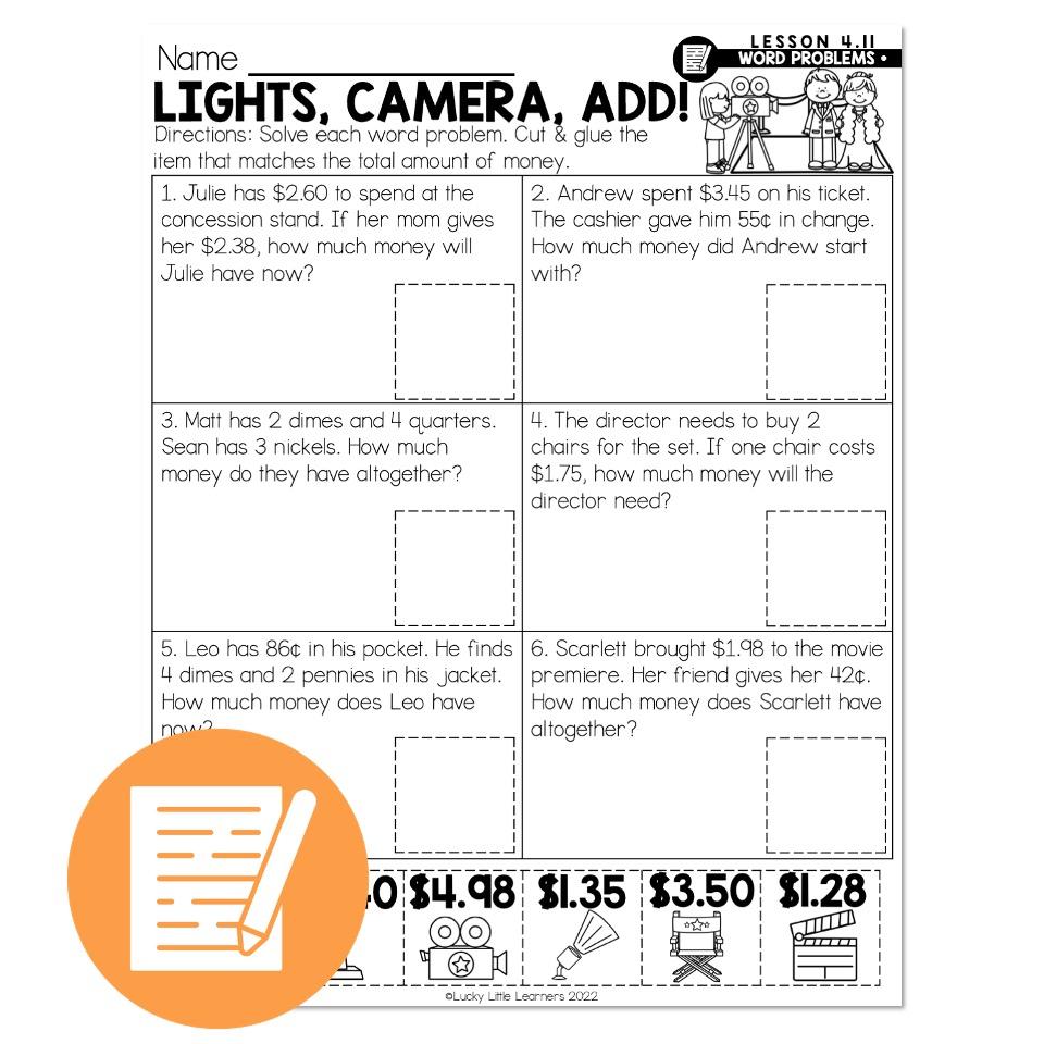Lucky to Learn Math - One Step Addition Money Word Problems - Lesson 4.