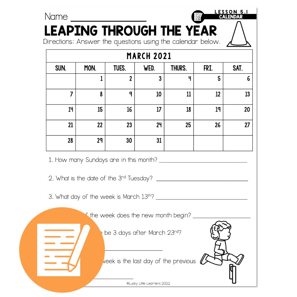 Lucky to Learn Math Lesson 5.1 Telling Time on a Calendar