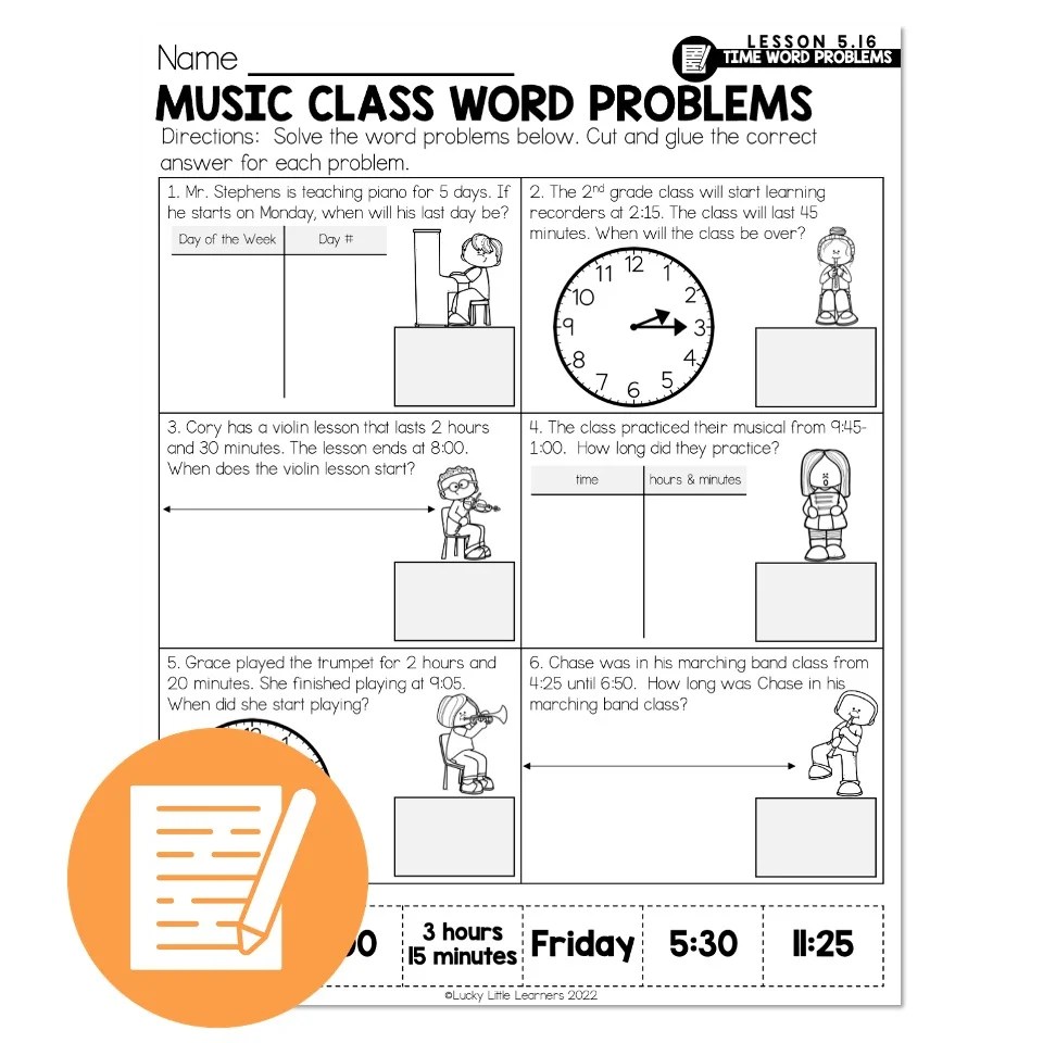Lucky to Learn Math Lesson 5.16 Time Word Problems Independent