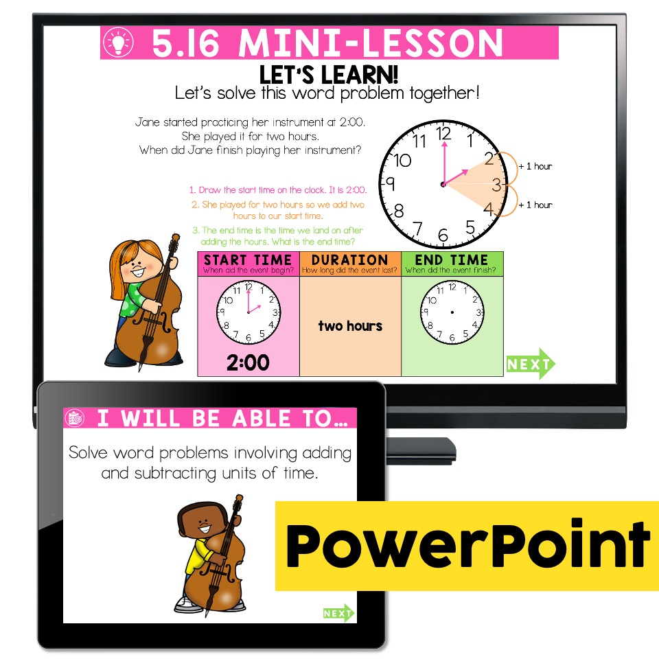 Lucky to Learn Math Lesson 5.16 Time Word Problems Teaching