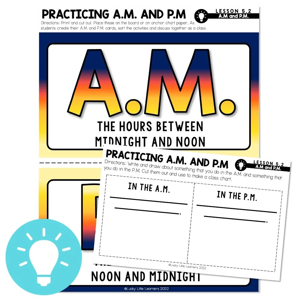 Lucky to Learn Math Lesson 5.2 Sort and Classify A.M. and P.M